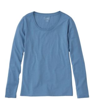 Women's Soft Stretch Supima-Blend Tee, Scoopneck Long-Sleeve