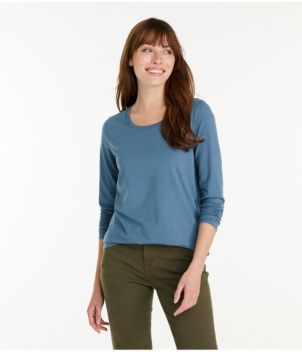 Women's Soft Stretch Supima-Blend Tee, Scoopneck Long-Sleeve