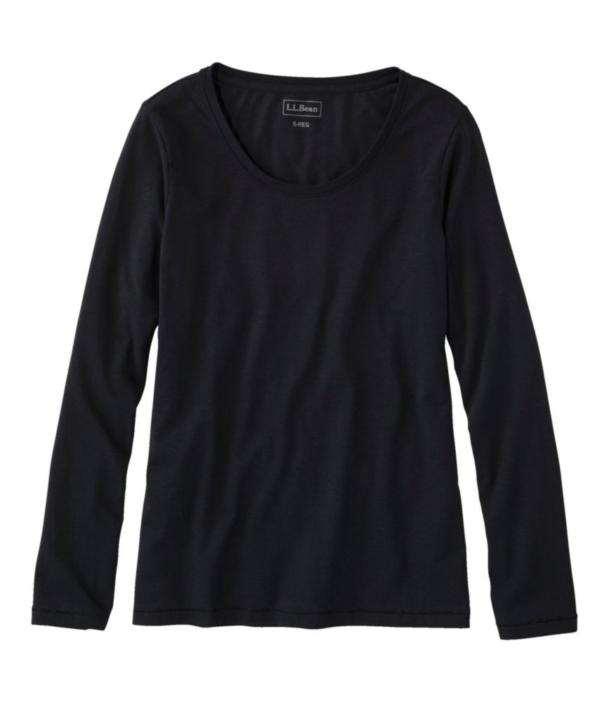 Women's Soft Stretch Supima-Blend Tee, Scoopneck Long-Sleeve However, I fear this shirt will present the same problem as my shawl collared long sleeve cotton tops from LL Bean:  lengthwise  shrinkage