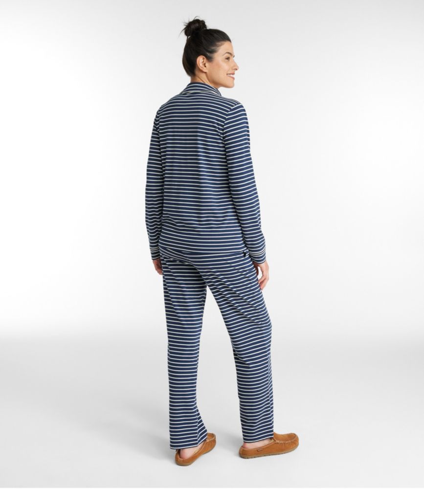 Women's Super-Soft Shrink-Free Button Front Pajama Set, Stripe, Brightwater Blue Stripe, small image number 3