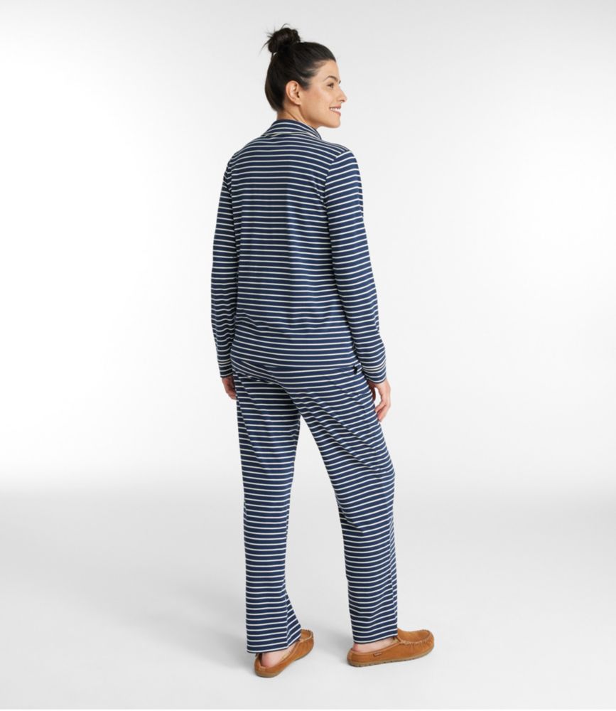 Women's Super-Soft Shrink-Free Button Front Pajama Set, Stripe, Classic Navy/Cream Stripe, small image number 3