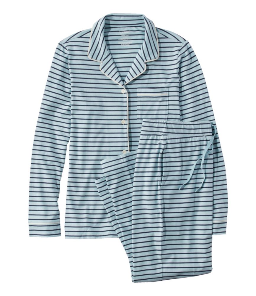 Women's Super-Soft Shrink-Free Button Front Pajama Set, Stripe, Sterling Blue/Dark Indigo Stripe, small image number 1