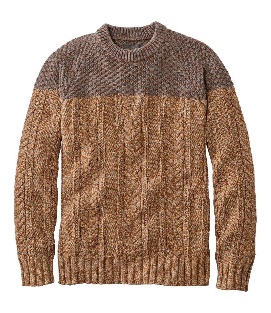 Men's Cotton Fisherman Crewneck Sweater, Colorblock