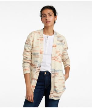 Women's Cotton Ragg Sweater, Open Cardigan Space-Dye