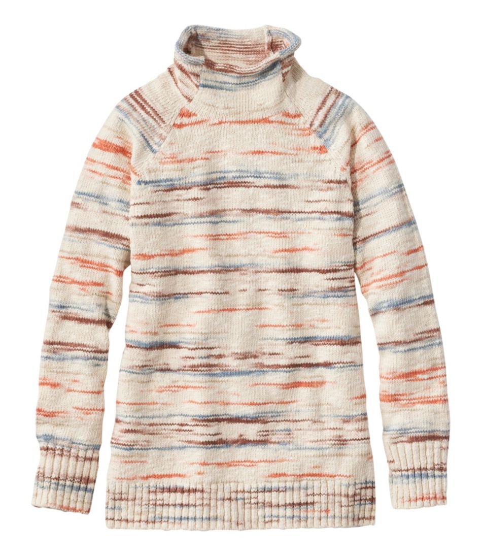 Women's Cotton Ragg Sweater, Funnelneck Pullover Space-Dye