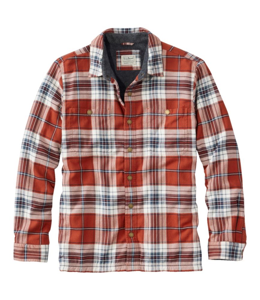 Men's Fleece-Lined Flannel Shirt, Snap Front, Slightly Fitted, Dark Russet, small image number 1