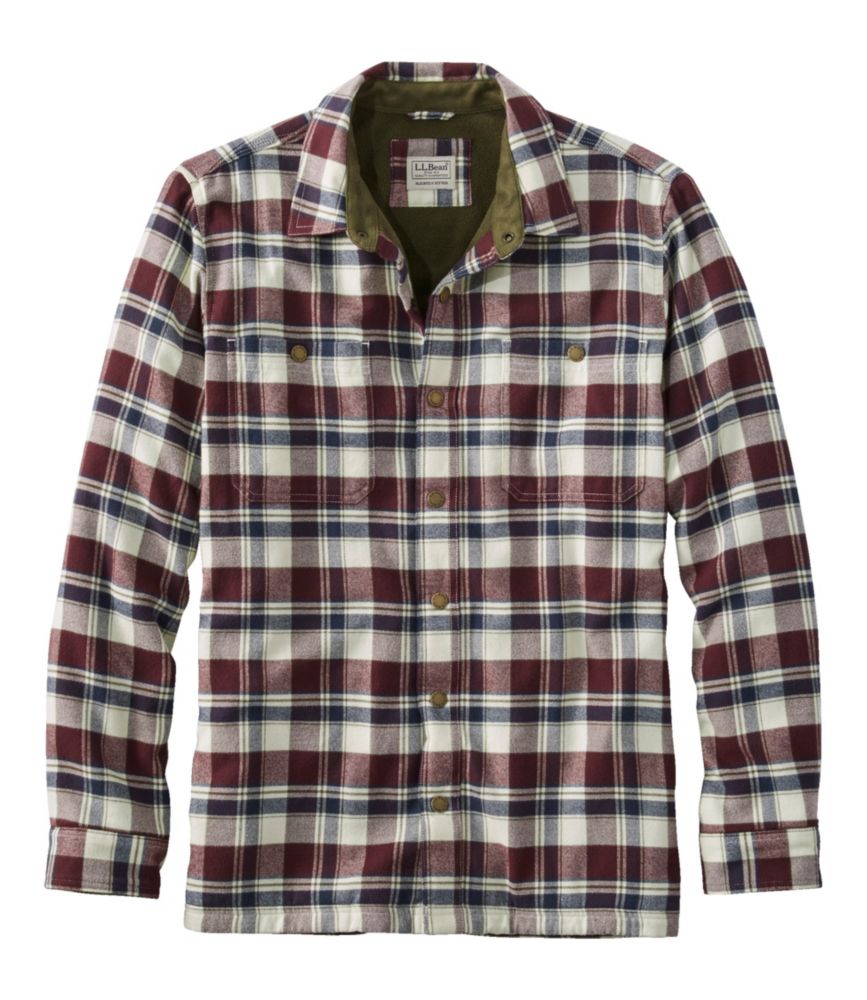 Men's Fleece-Lined Flannel Shirt, Snap Front, Slightly Fitted, Black Plum, small image number 1