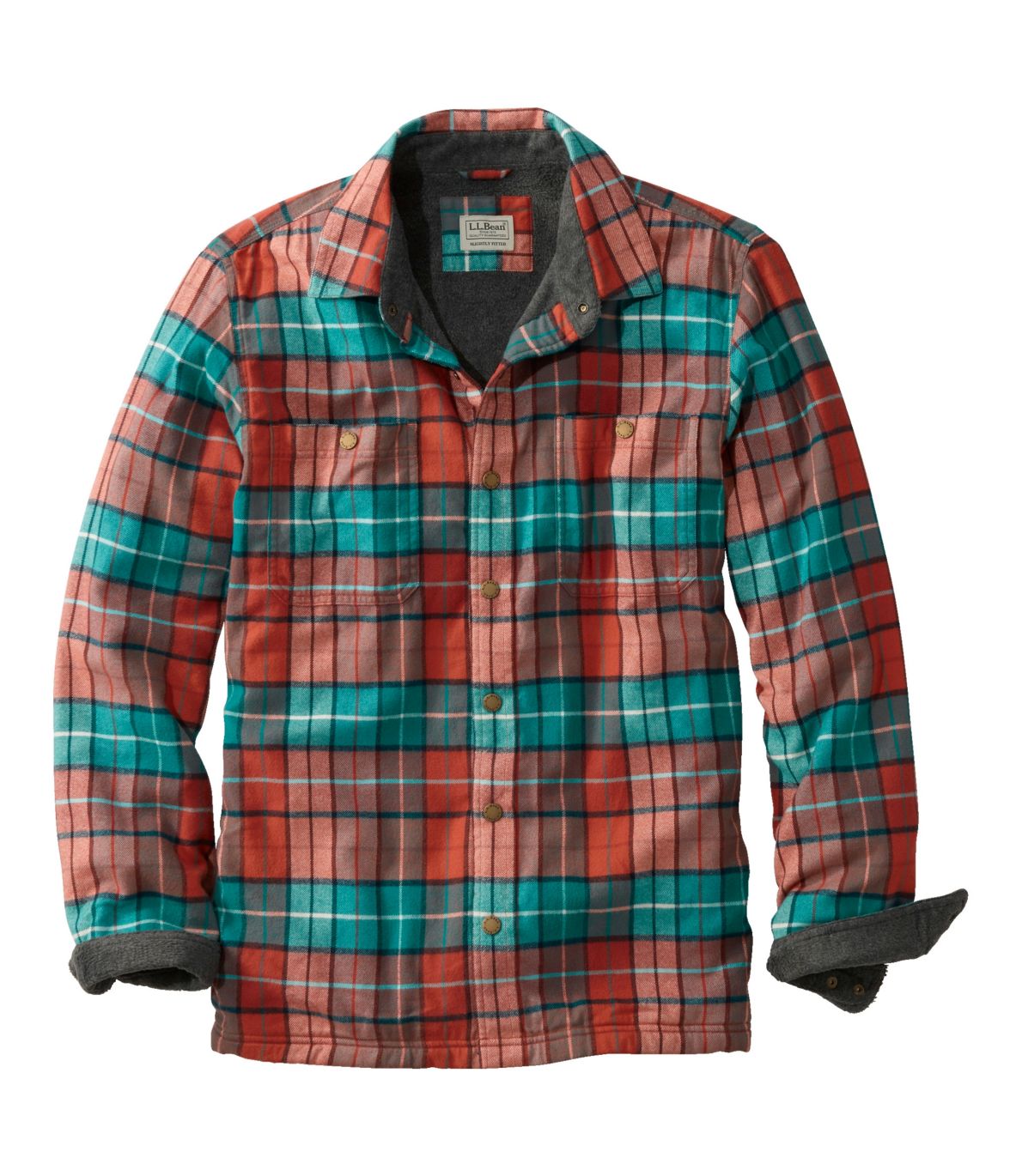 Men's Fleece-Lined Flannel Shirt, Snap Front, Slightly Fitted