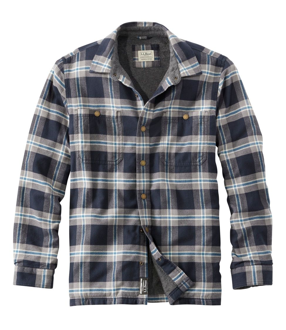 Men's Fleece-Lined Flannel Shirt, Snap Front, Slightly Fitted Classic Navy XXXL, Polyester Flannel | L.L.Bean, Regular