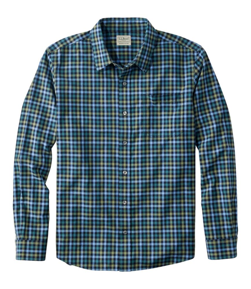 Men's Wrinkle-Free Ultrasoft Brushed Cotton Shirt, Long-Sleeve, Slightly Fitted Untucked Fit, Storm Teal, small image number 1