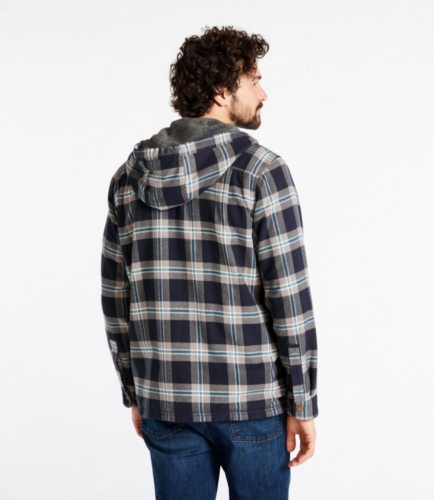 Men's Fleece-Lined Flannel Shirt, Hooded Snap Front, Slightly Fitted, Chalk Blue, small image number 3