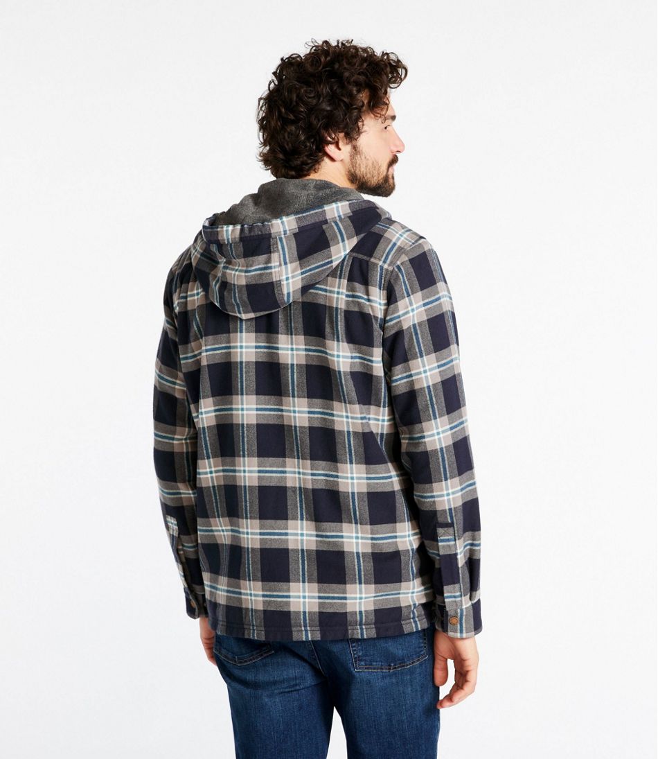 Men's Fleece-Lined Flannel Shirt, Hooded Snap Front, Slightly Fitted ...