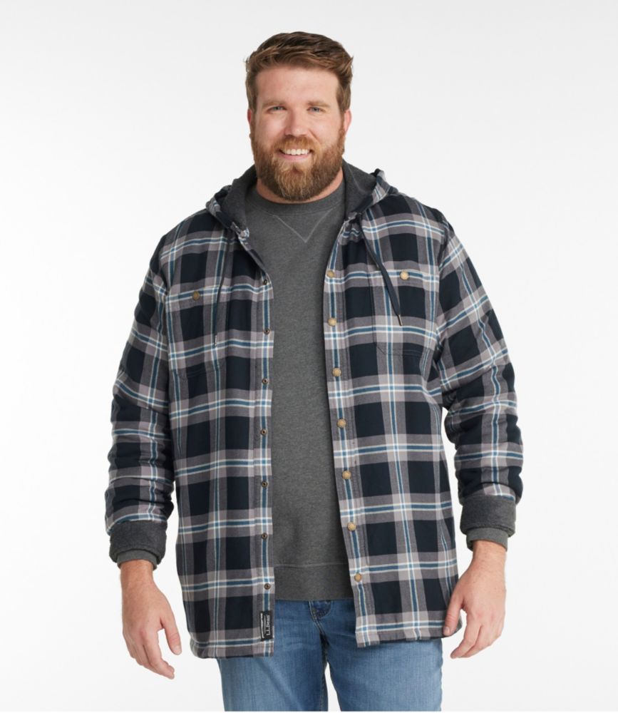 Men's Fleece-Lined Flannel Shirt, Hooded Snap Front, Slightly Fitted, , small image number 4
