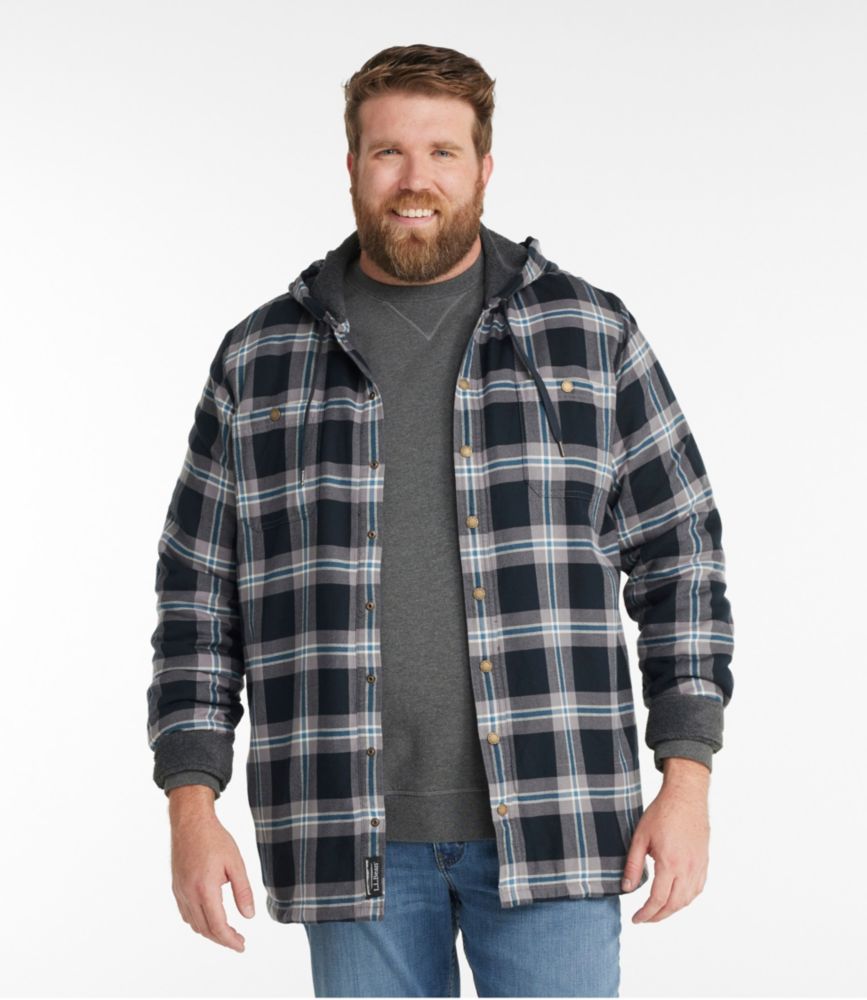 Men's Fleece-Lined Flannel Shirt, Hooded Snap Front, Slightly Fitted, Chalk Blue, small image number 4