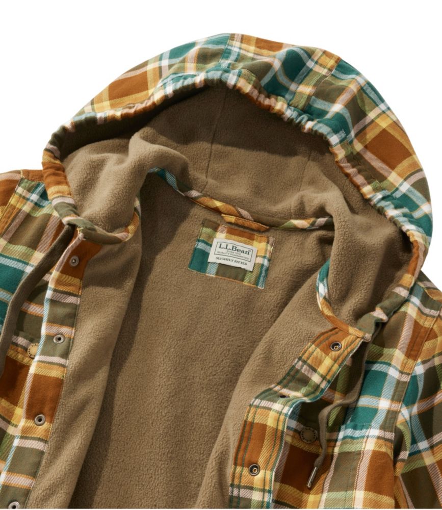 Men's Fleece-Lined Flannel Shirt, Hooded Snap Front, Slightly Fitted, Allspice, small image number 6