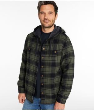 Men's Fleece-Lined Flannel Shirt, Hooded Snap Front, Slightly Fitted