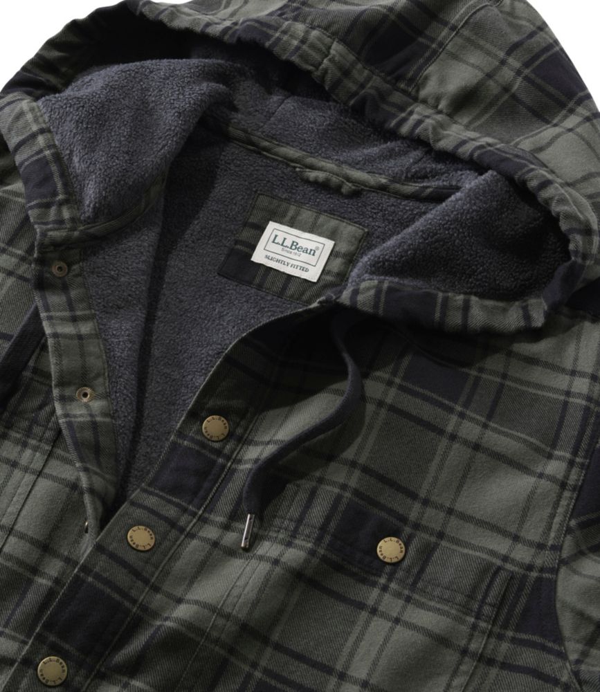 Men's Fleece-Lined Flannel Shirt, Hooded Snap Front, Slightly Fitted