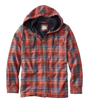 Men's Fleece-Lined Flannel Shirt, Hooded Snap Front, Slightly Fitted