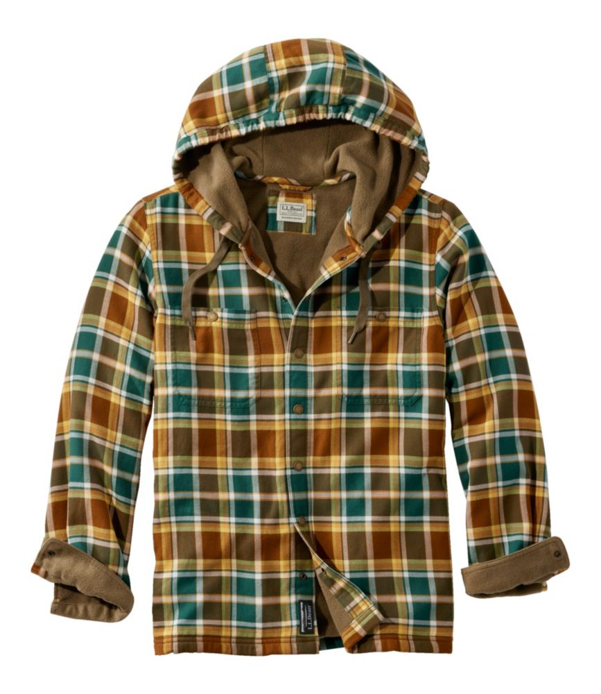 Men s Fleece Lined Flannel Shirt Hooded Snap Front Slightly Fitted Casual Button Down Shirts at L.L.Bean