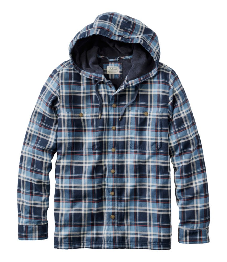 Men's Fleece-Lined Flannel Shirt, Hooded Snap Front, Slightly Fitted