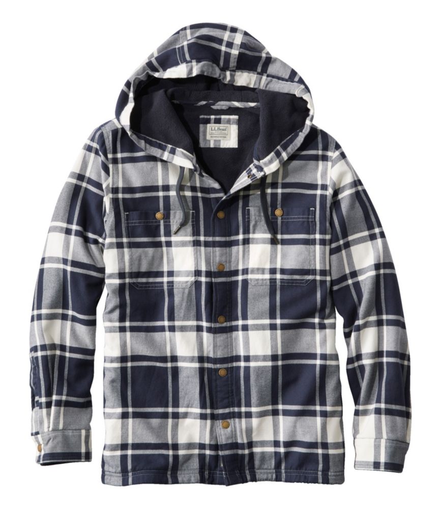 Men's Fleece-Lined Flannel Shirt, Hooded Snap Front, Slightly Fitted, Classic Navy, small image number 1