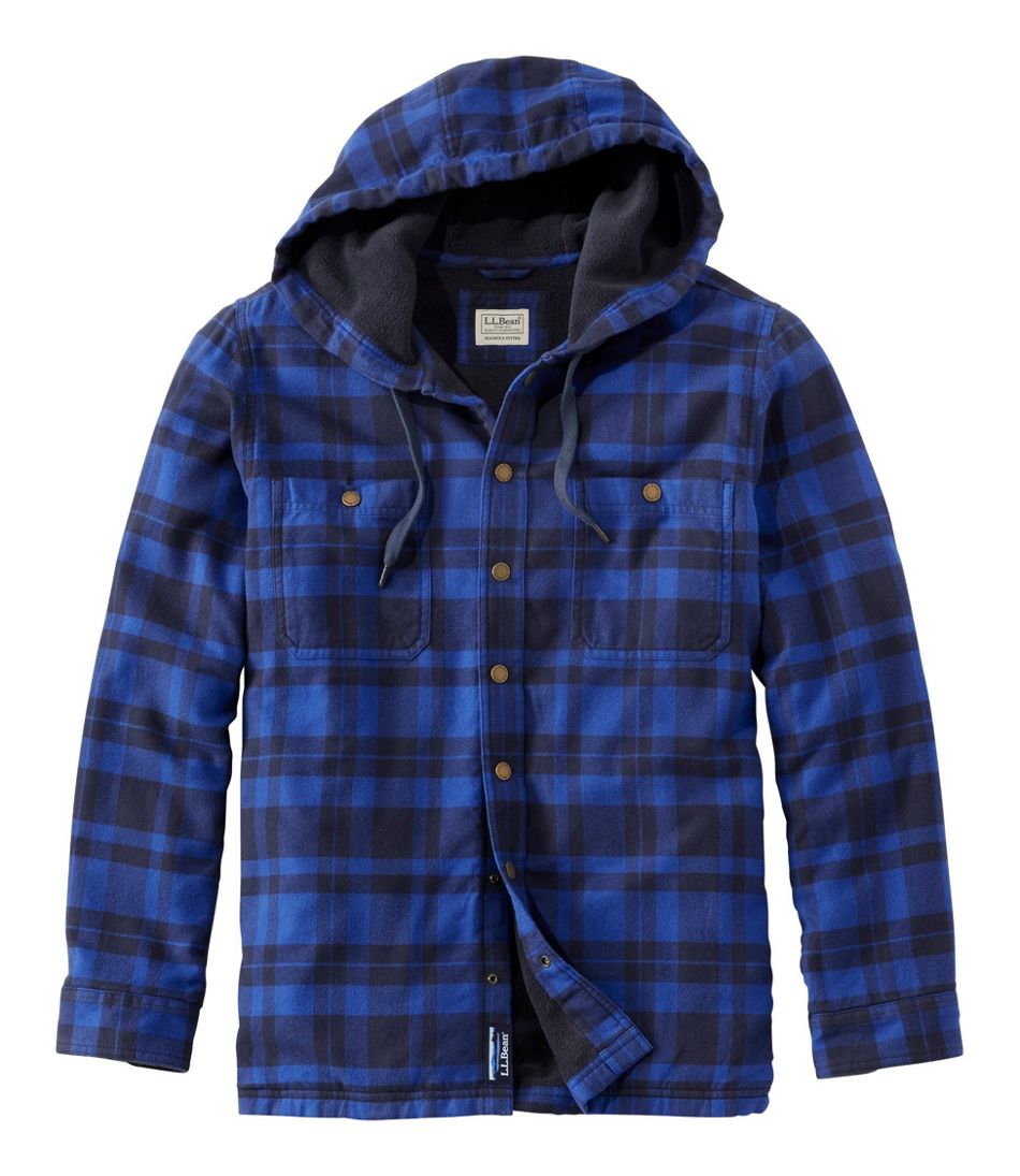 Men's Fleece-Lined Flannel Shirt, Hooded Snap Front, Slightly Fitted ...