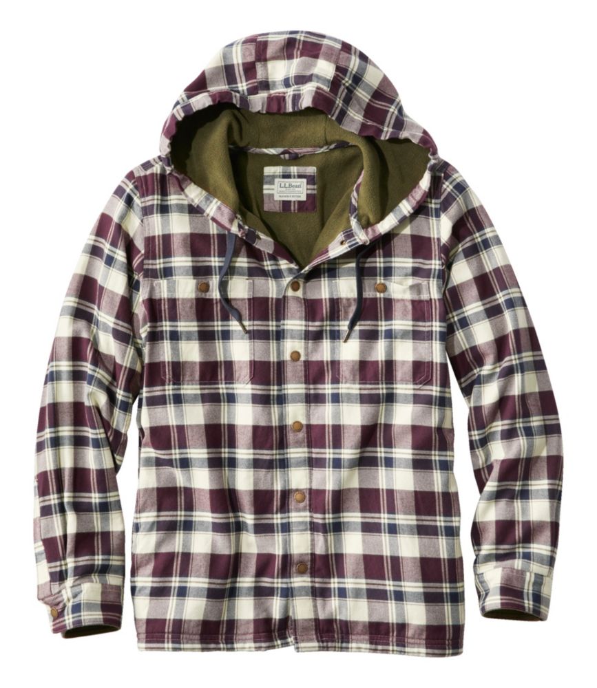 Men's Fleece-Lined Flannel Shirt, Hooded Snap Front, Slightly Fitted Men's Fleece-Lined Flannel Shirt, Hooded Snap
