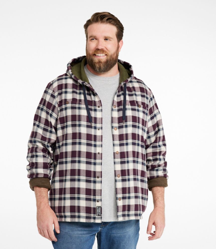 Men's Fleece-Lined Flannel Shirt, Hooded Snap Front, Slightly Fitted