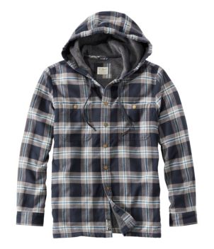 Men's Fleece-Lined Flannel Shirt, Hooded Snap Front, Slightly Fitted