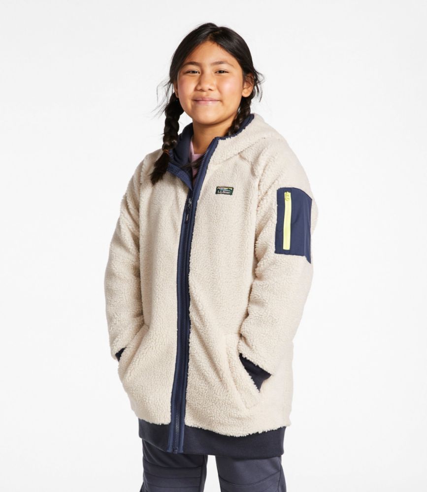 Kids' Sherpa Fleece Long Coat, Soapstone/Carbon Navy, small image number 2