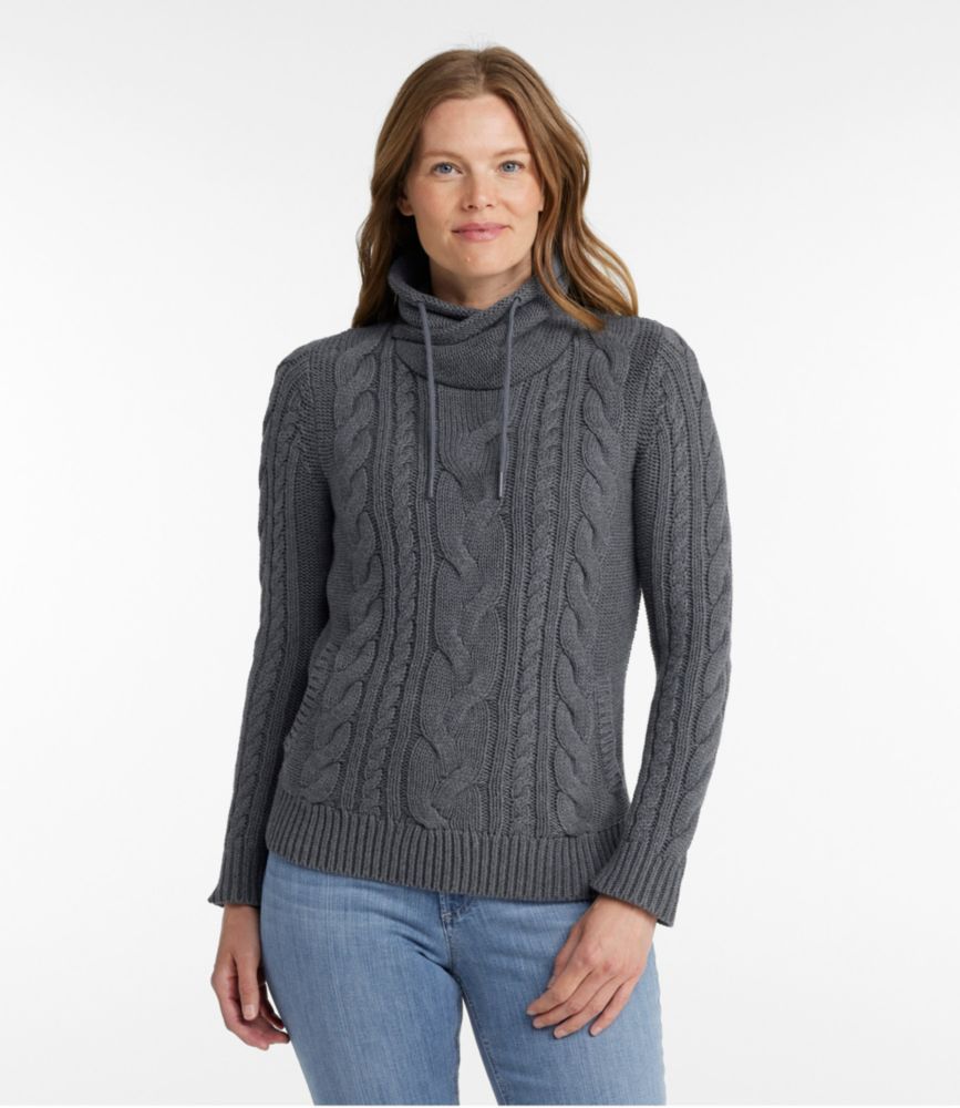 Women's Double L® Mixed-Cable Sweater, Funnelneck, Bay Leaf, small image number 2