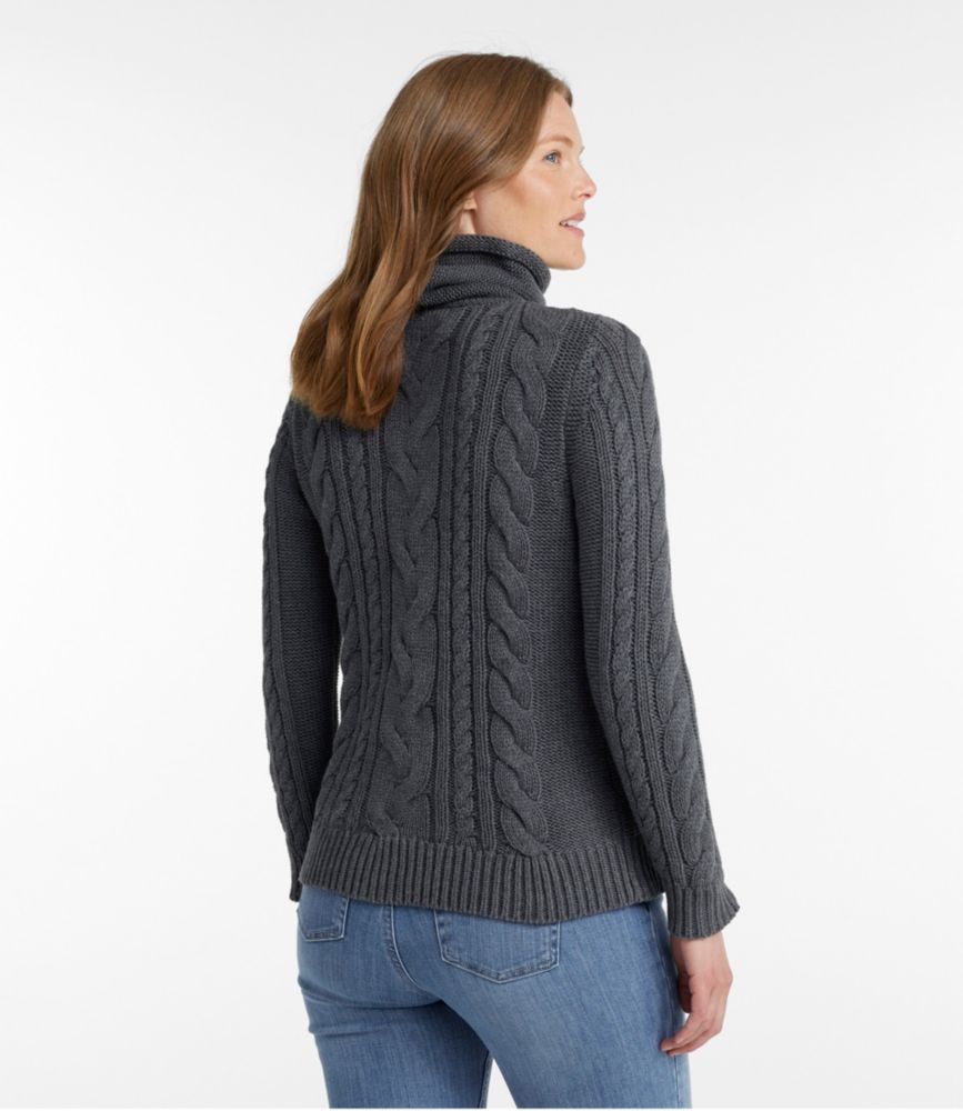 Women's Double L® Mixed-Cable Sweater, Funnelneck, Berry Heather, small image number 3