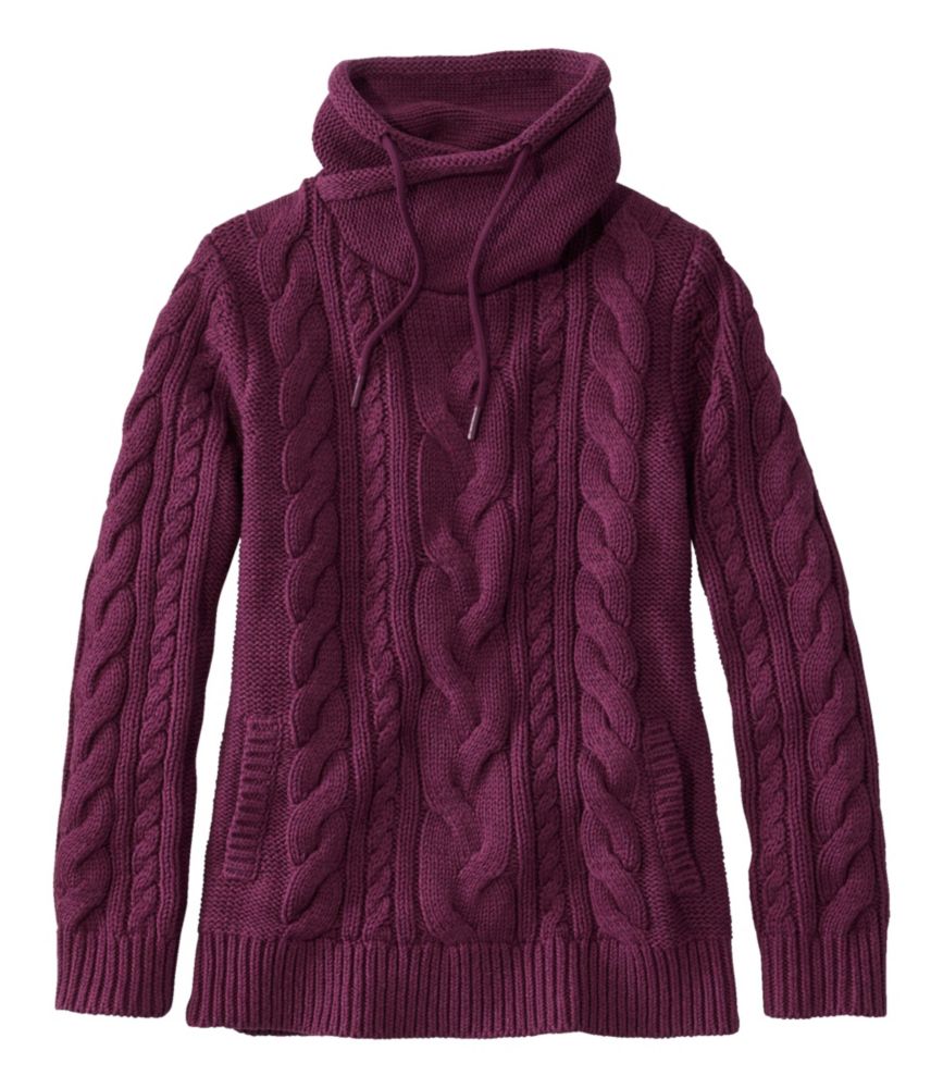 Women's Double L® Mixed-Cable Sweater, Funnelneck, Berry Heather, small image number 1