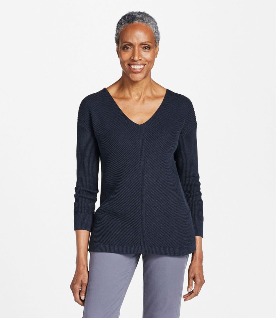 Women's Cotton Shaker Stitch Sweater, V-Neck