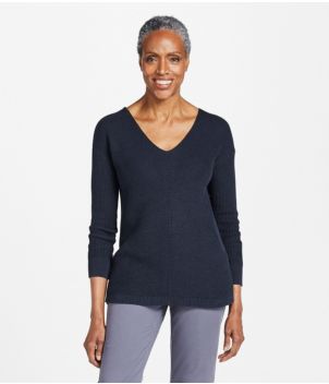 Women's Cotton Shaker Stitch Sweater, V-Neck