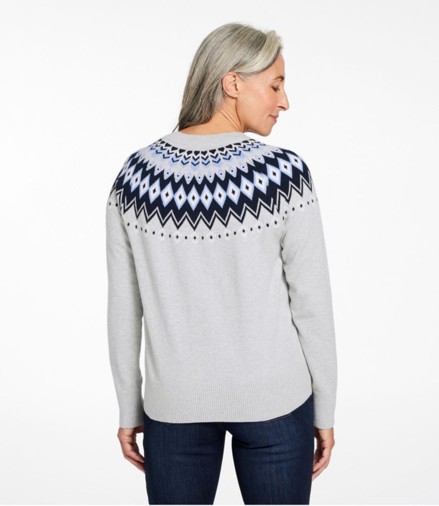 Women's Cotton/Cashmere Sweater, Crewneck Fair Isle, Light Heather Gray Fair Isle, small image number 3