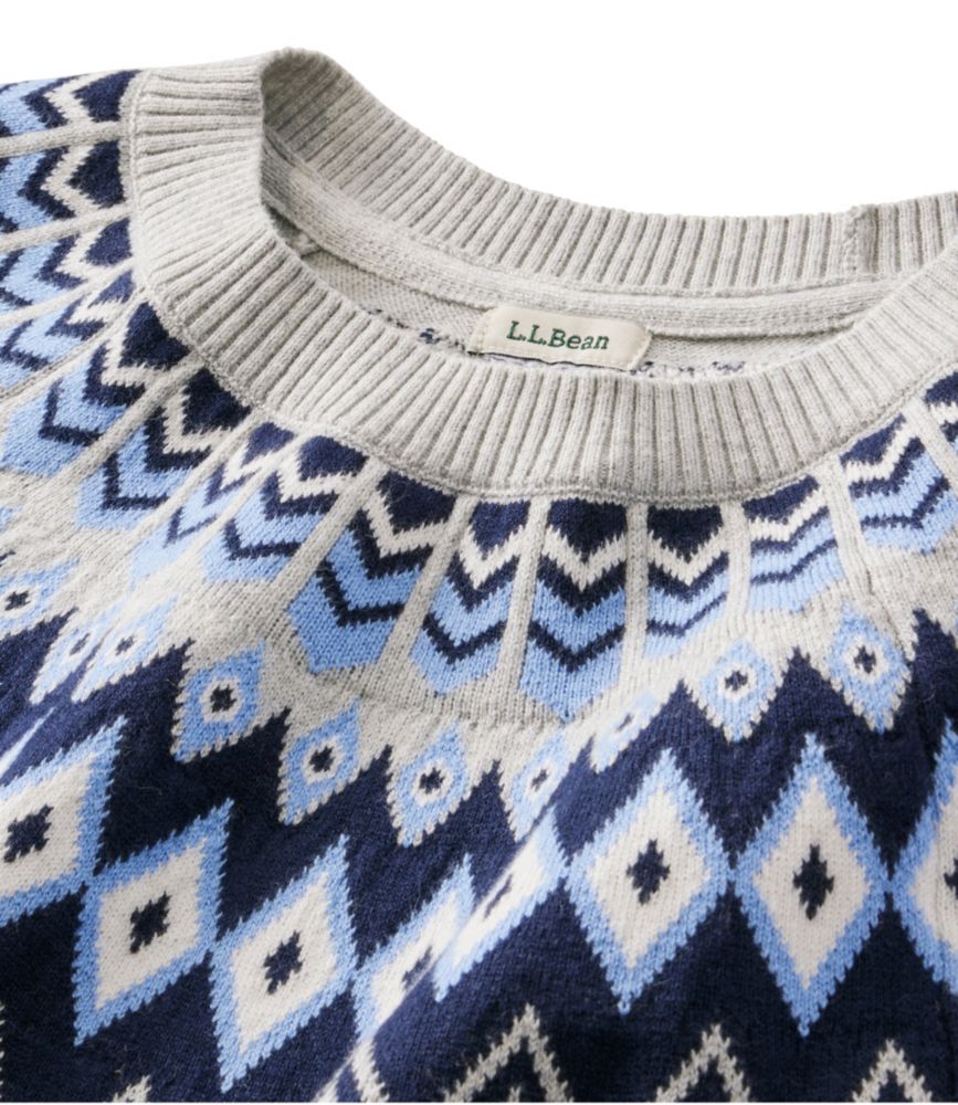 Women's Cotton/Cashmere Sweater, Crewneck Fair Isle, Light Heather Gray Fair Isle, small image number 4