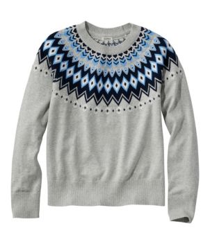 Women's Cotton/Cashmere Sweater, Crewneck Fair Isle