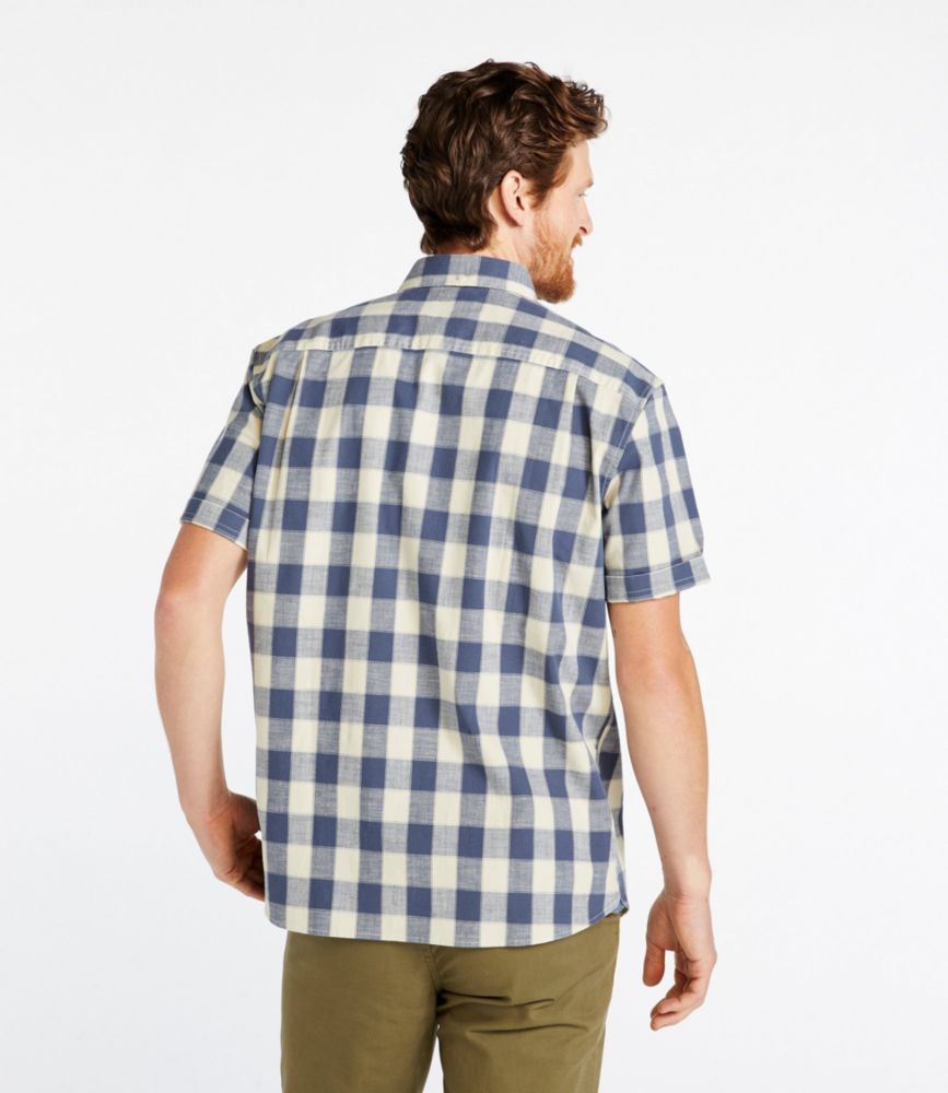 Men's Comfort Stretch Chambray Shirt, Traditional Untucked Fit, Short-Sleeve, Plaid, Navy, small image number 3