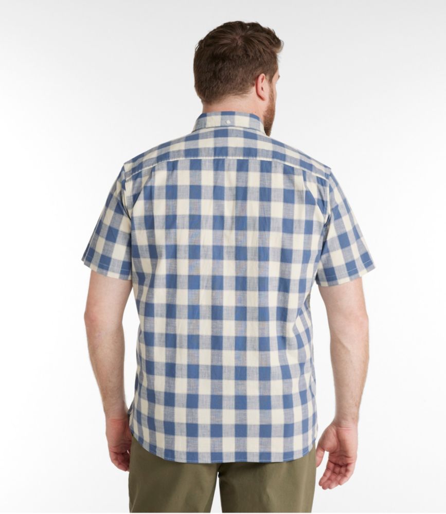 Men's Comfort Stretch Chambray Shirt, Traditional Untucked Fit, Short-Sleeve, Plaid, Bright Mariner, small image number 5