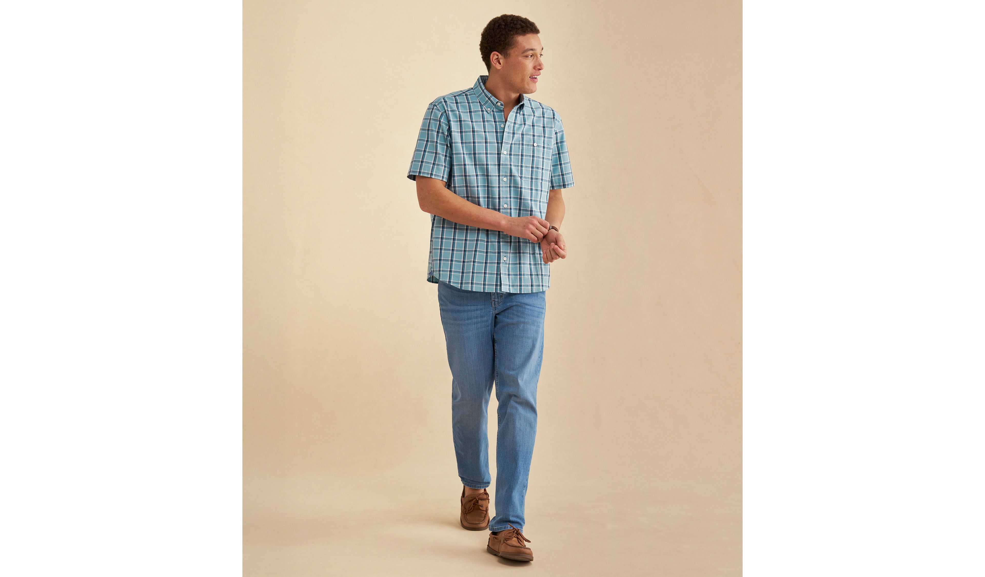 Men's Comfort Stretch® Chambray Shirt, Traditional Fit, Short-Sleeve