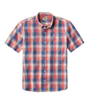 Men's Comfort Stretch Chambray Shirt, Traditional Untucked Fit, Short-Sleeve, Plaid