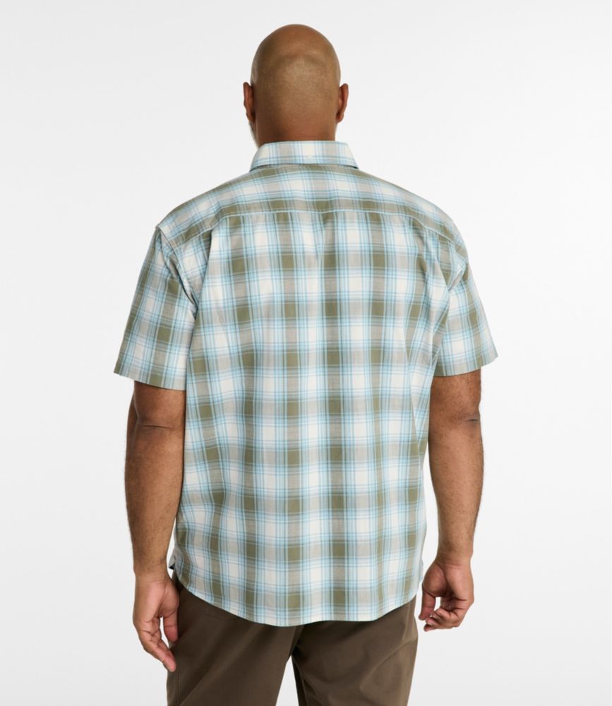 Men's Comfort Stretch® Chambray Shirt, Traditional Untucked Fit, Short-Sleeve, Plaid
