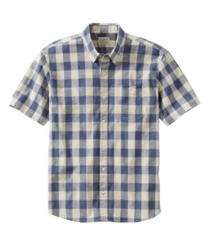 Men's Comfort Stretch® Chambray Shirt, Traditional Untucked Fit, Short-Sleeve, Plaid