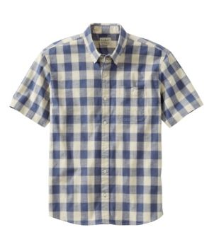 Men's Comfort Stretch Chambray Shirt, Traditional Untucked Fit, Short-Sleeve, Plaid