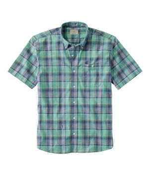 Men's Comfort Stretch Chambray Shirt, Traditional Untucked Fit, Short-Sleeve, Plaid