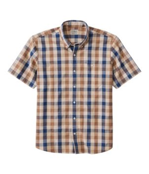 Men's Comfort Stretch® Chambray Shirt, Traditional Untucked Fit, Short-Sleeve, Plaid