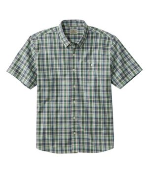 Men's Comfort Stretch Chambray Shirt, Traditional Untucked Fit, Short-Sleeve, Plaid