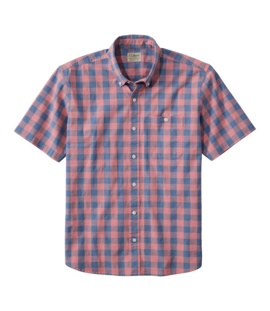 Men's Comfort Stretch® Chambray Shirt, Traditional Untucked Fit, Short-Sleeve, Plaid