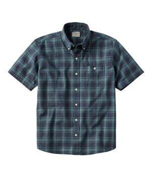 Men's Comfort Stretch Chambray Shirt, Traditional Untucked Fit, Short-Sleeve, Plaid